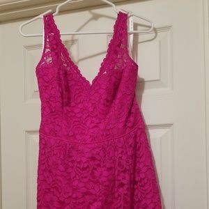 David's Bridal hot pink dress